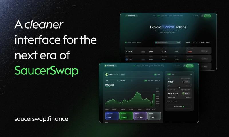 SaucerSwap interface showcasing token trading dashboard