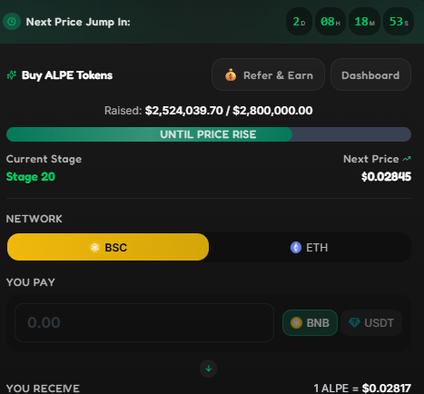 this stage of the $ALPE presale has raised