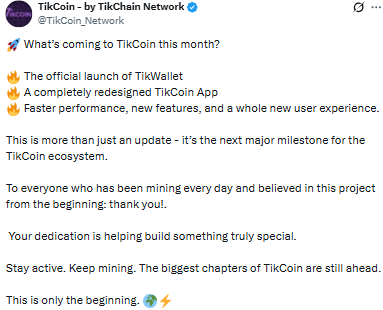 TikCoin Network news today centers on a fresh update