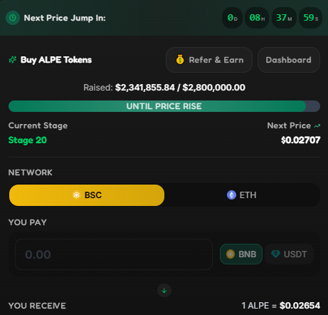 AlphaPepe presale dashboard