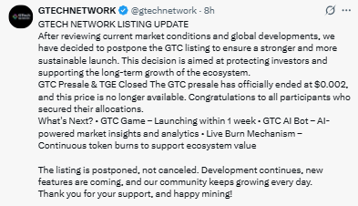 gtech network listing delayed