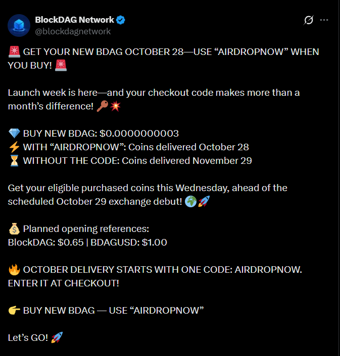 BlockDAG X post with Oct 28 and Nov 29 dates