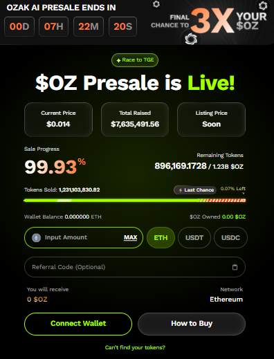 OZAK AI Presale Dashboard