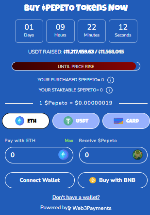 Pepeto Presale Dashboard