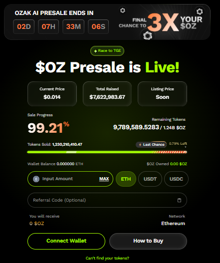 OZAK AI Presale Dashboard