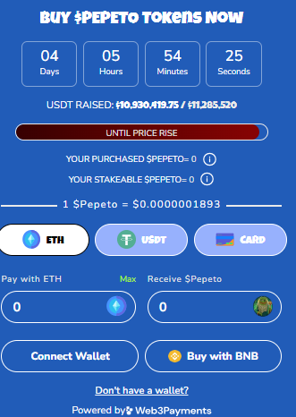 Pepeto Presale Dashboard