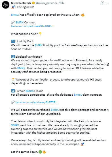 Mirex Network Launch Update