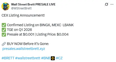 Wall Street Brett Presale Booms With Big Exchange Listings Ahead